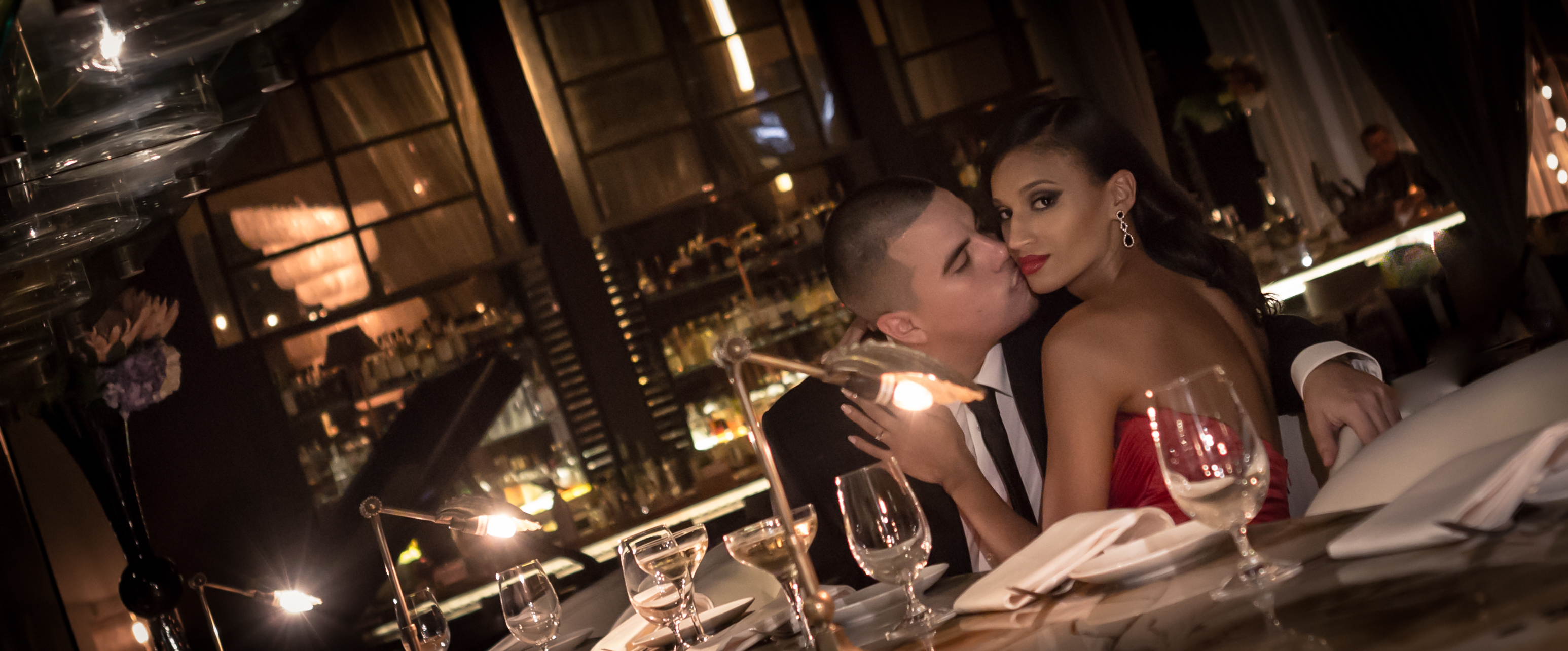 Miami Wedding Photographer image of Couple in Tamarina italian restaurant in Brickell area of Miami, Florida